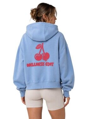 WILO The Label Wellness Edit Cherry Graphic Hoodie Blue Oversized XS